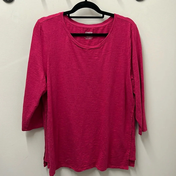 Chico's The Ultimate Tee Pink 3/4 Sleeve Top Women's XL Size 3 - Picture 1 of 9